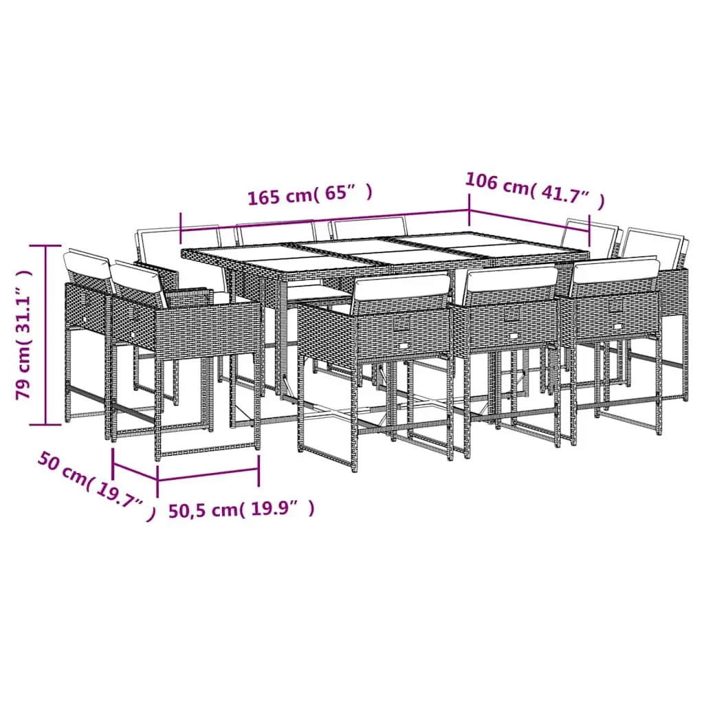 Garden Dining Set Outdoor Furniture 11 Piece Grey Poly Rattan Chairs Table