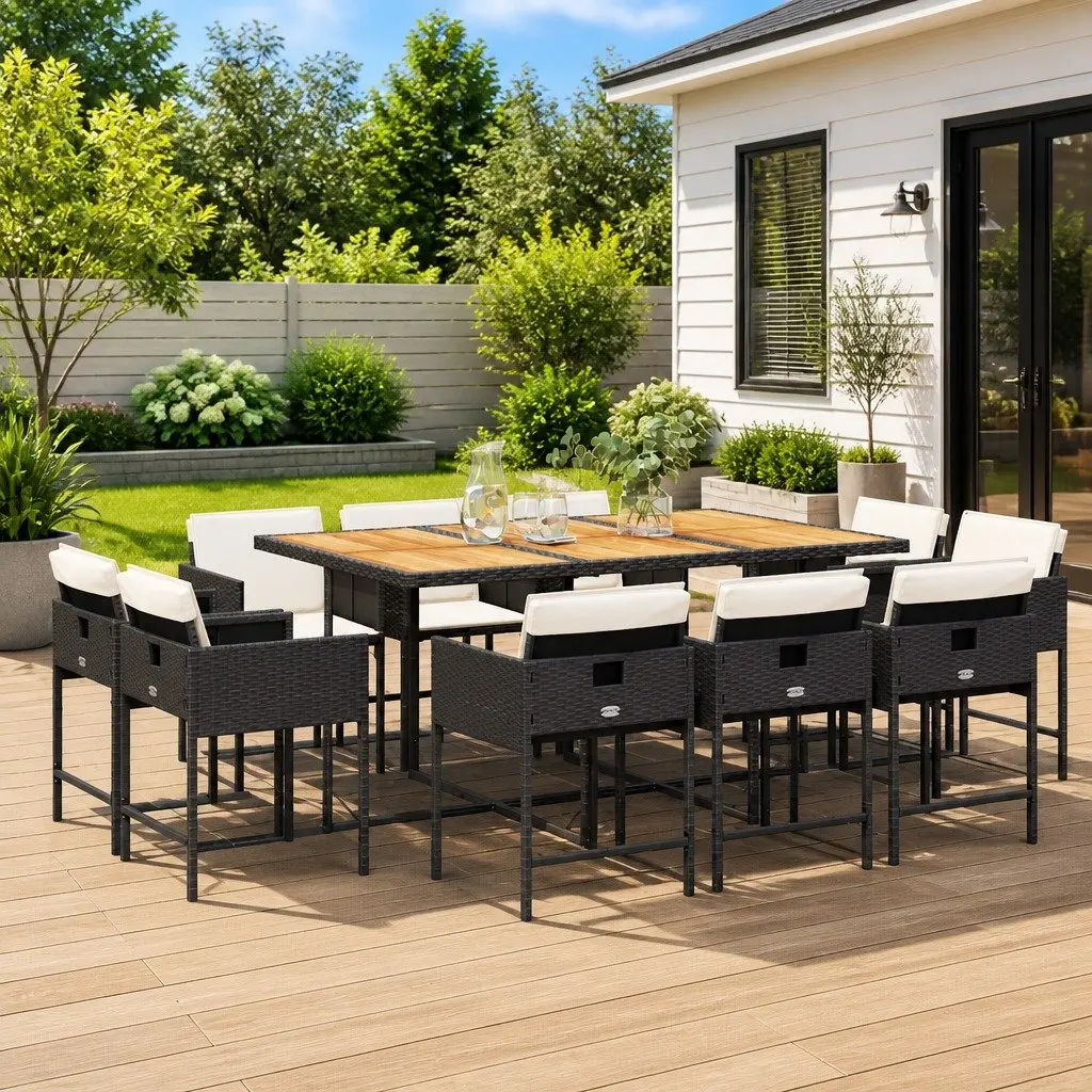 Garden Dining Set Outdoor Furniture 11 Piece Table Chairs with Cushions Black