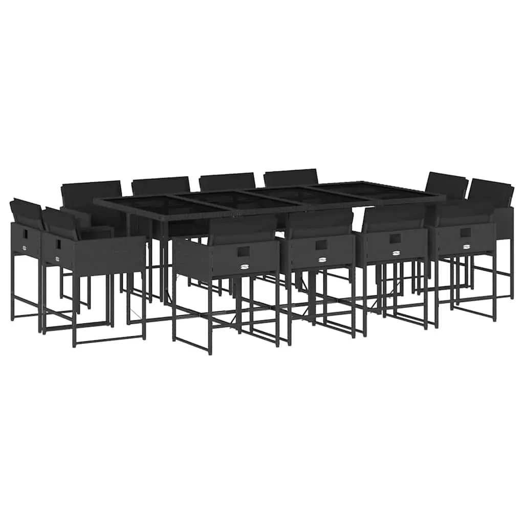 Outdoor Dining Set Garden Furniture 13 Pieces Black Poly Rattan with Cushions