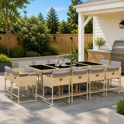 13-Piece Garden Dining Set: PE Rattan & Glass Table