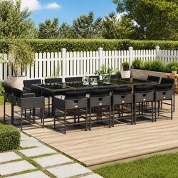 Black Garden Dining Set: 15 Pieces, PE Rattan, and Glass