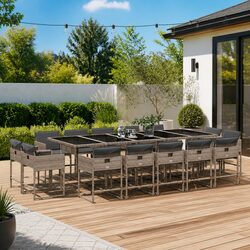 Garden Dining Set 15 Piece Outdoor Furniture Poly Rattan Chairs Table Cushions