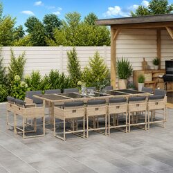Garden Dining Set 15 Piece Outdoor Furniture Poly Rattan Chairs Table Cushions