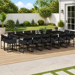Garden Dining Set 17 Piece Outdoor Furniture Black Poly Rattan with Cushions