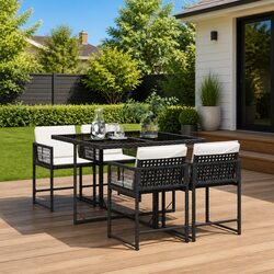 Folding 5-Piece Garden Dining Set with Glass Tabletop