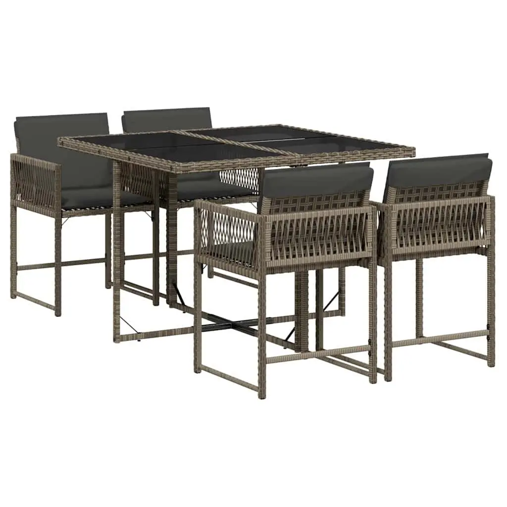 Outdoor Dining Set for Patio 5 Piece Grey Poly Rattan with Cushions