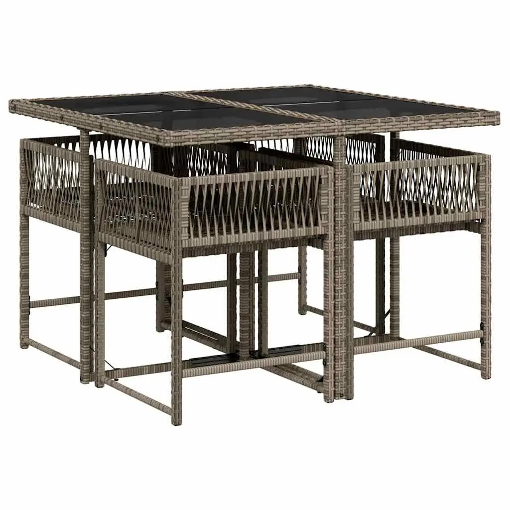 Outdoor Dining Set for Patio 5 Piece Grey Poly Rattan with Cushions