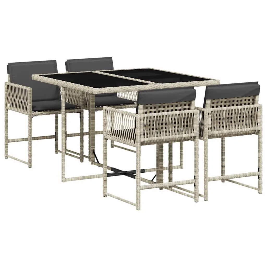 5 Piece Grey Garden Dining Set Poly Rattan Outdoor Furniture with Cushions Patio