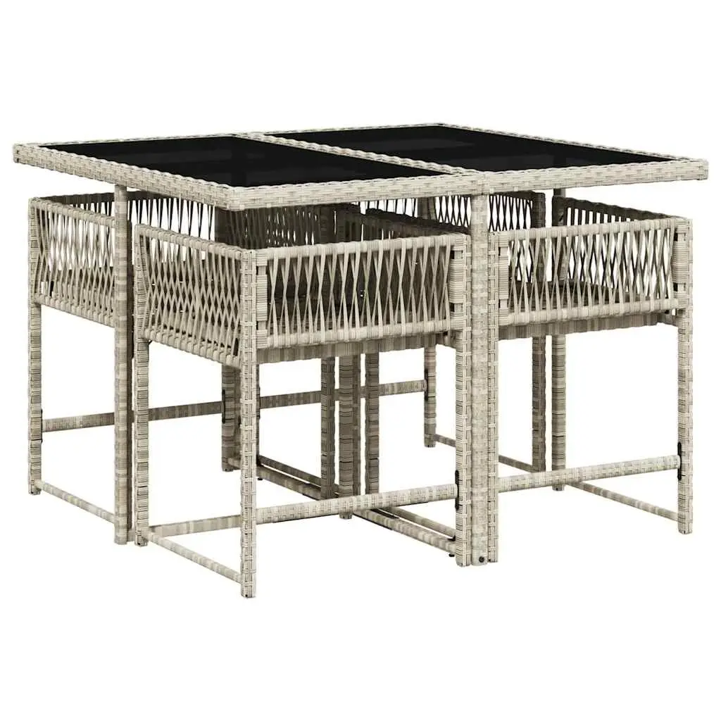 5 Piece Grey Garden Dining Set Poly Rattan Outdoor Furniture with Cushions Patio