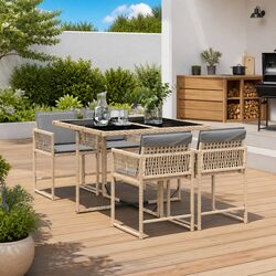 5 Piece Garden Dining Set Outdoor Patio Furniture with Cushions Beige Poly