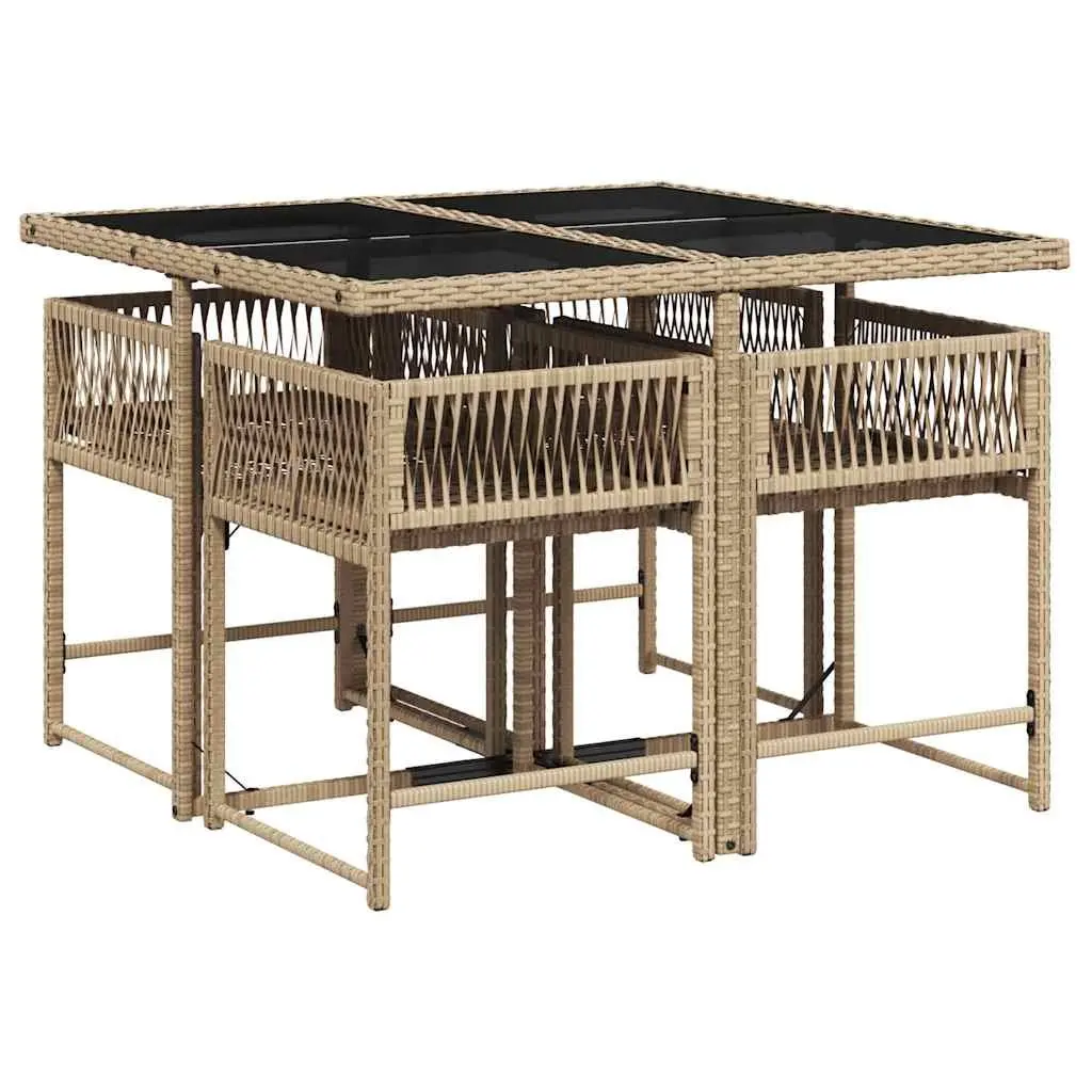 5 Piece Garden Dining Set Outdoor Patio Furniture with Cushions Beige Poly