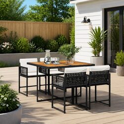 Garden Dining Set 5 Piece Outdoor Furniture Black Poly Rattan with Cushions