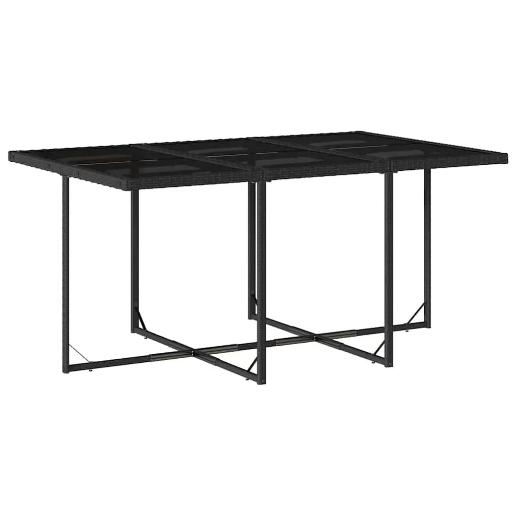 7 Piece Outdoor Garden Dining Set Black Poly Rattan Chairs Table Cushions
