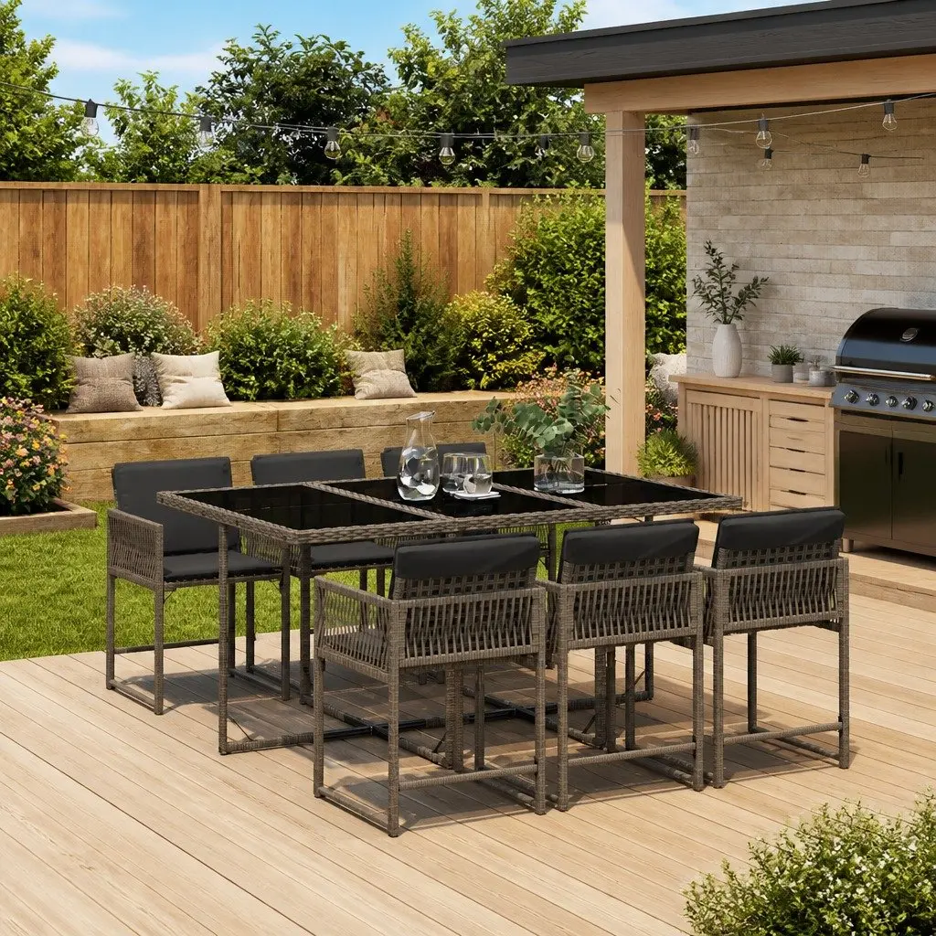 Garden Dining Set 7 Piece Outdoor Furniture Grey Poly Rattan with Cushions