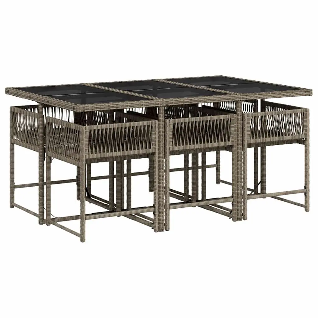 Garden Dining Set 7 Piece Outdoor Furniture Grey Poly Rattan with Cushions