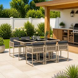 7 Piece Garden Dining Set Outdoor Patio Furniture Poly Rattan Beige Cushions