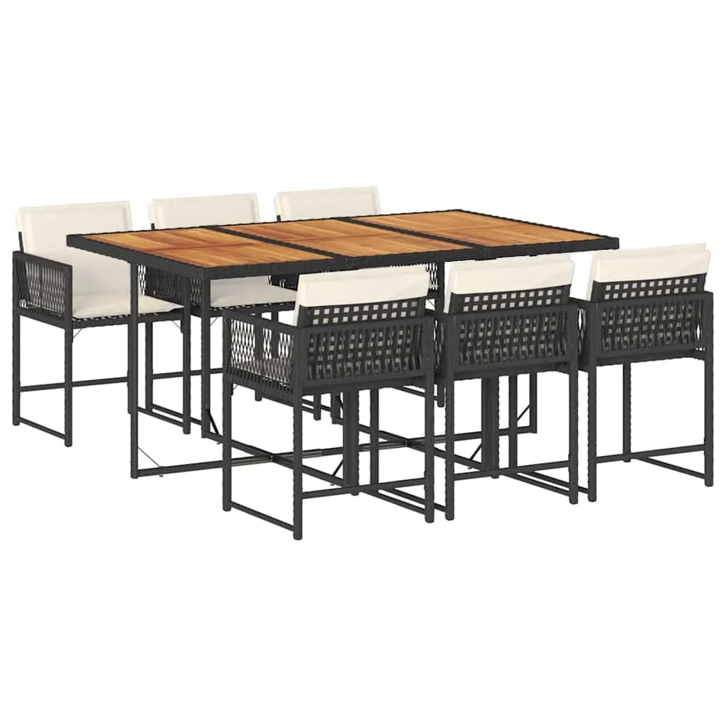 7 Piece Garden Dining Set Outdoor Use Black Poly Rattan Chairs Table