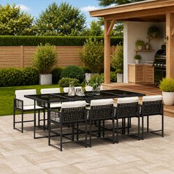 Garden Dining Set 9 Piece Outdoor Patio Furniture Black Poly Rattan Chairs Table
