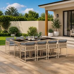 Garden Dining Set 9 Piece Outdoor Patio Furniture Beige Poly Rattan Cushions