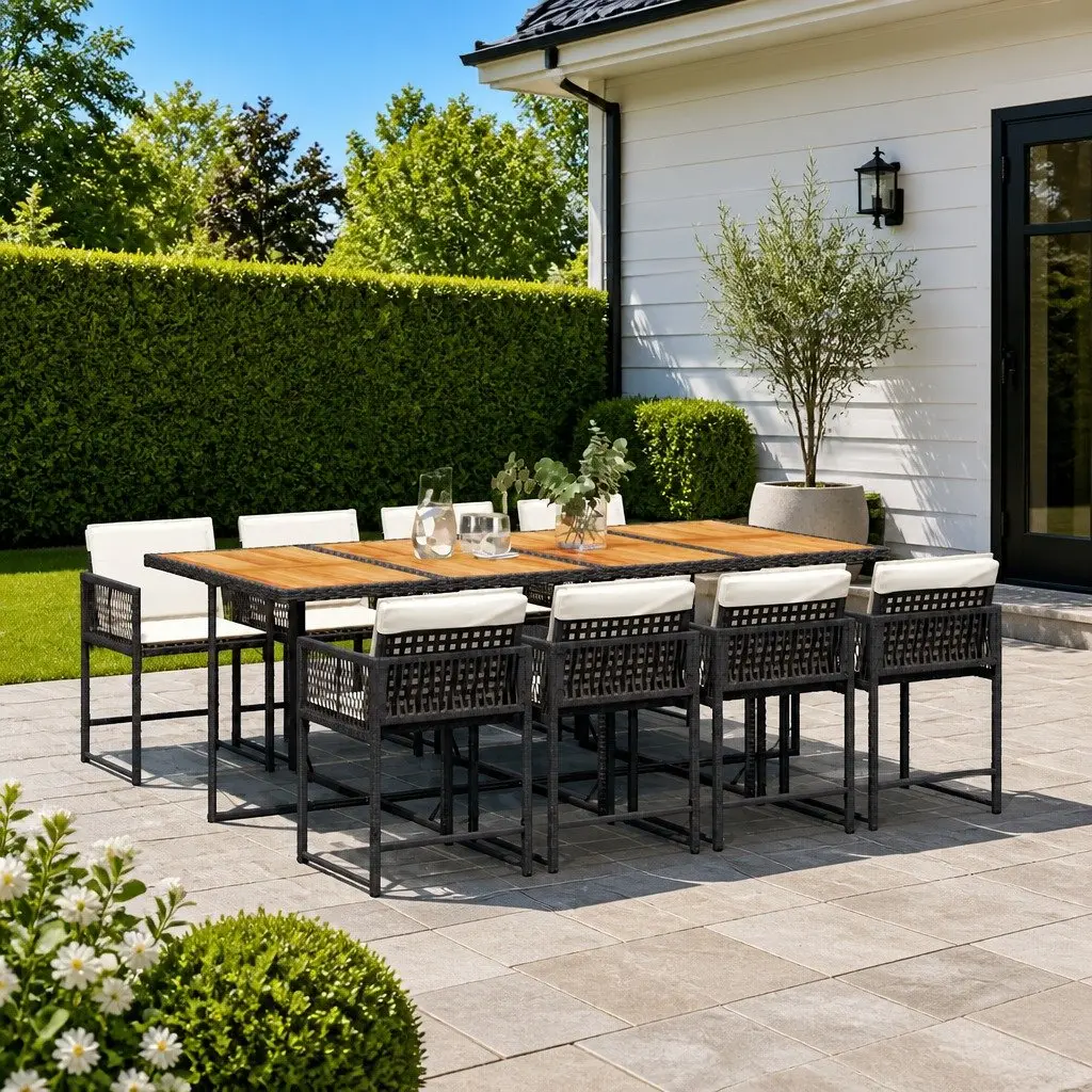 Garden Dining Set 9 Piece Outdoor Patio Furniture Black