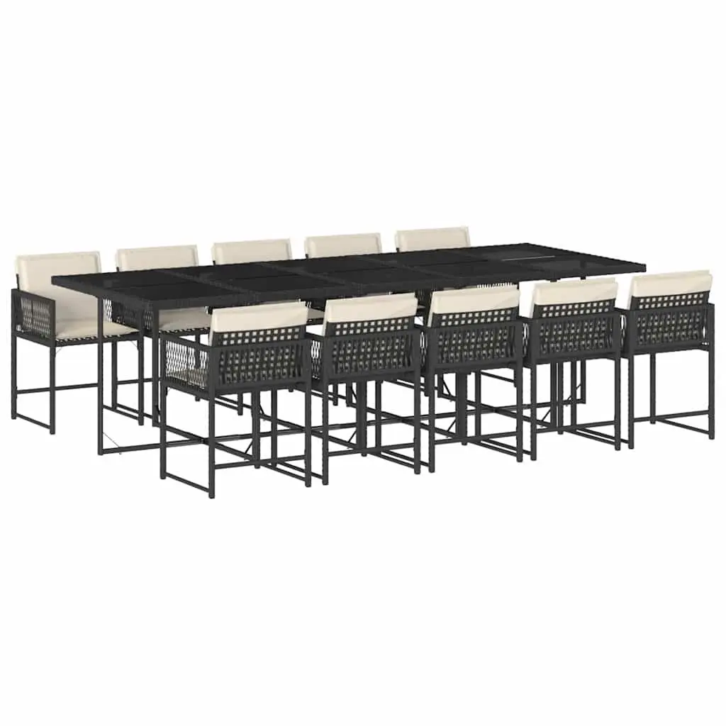 11 Piece Garden Dining Set Outdoor Use Black PE Rattan with Cushions