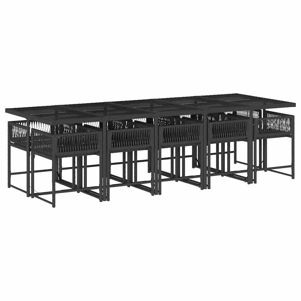 11 Piece Garden Dining Set Outdoor Use Black PE Rattan with Cushions