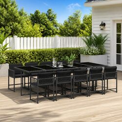 Garden Dining Set 11 Piece Outdoor Furniture Black Poly Rattan Chairs Table