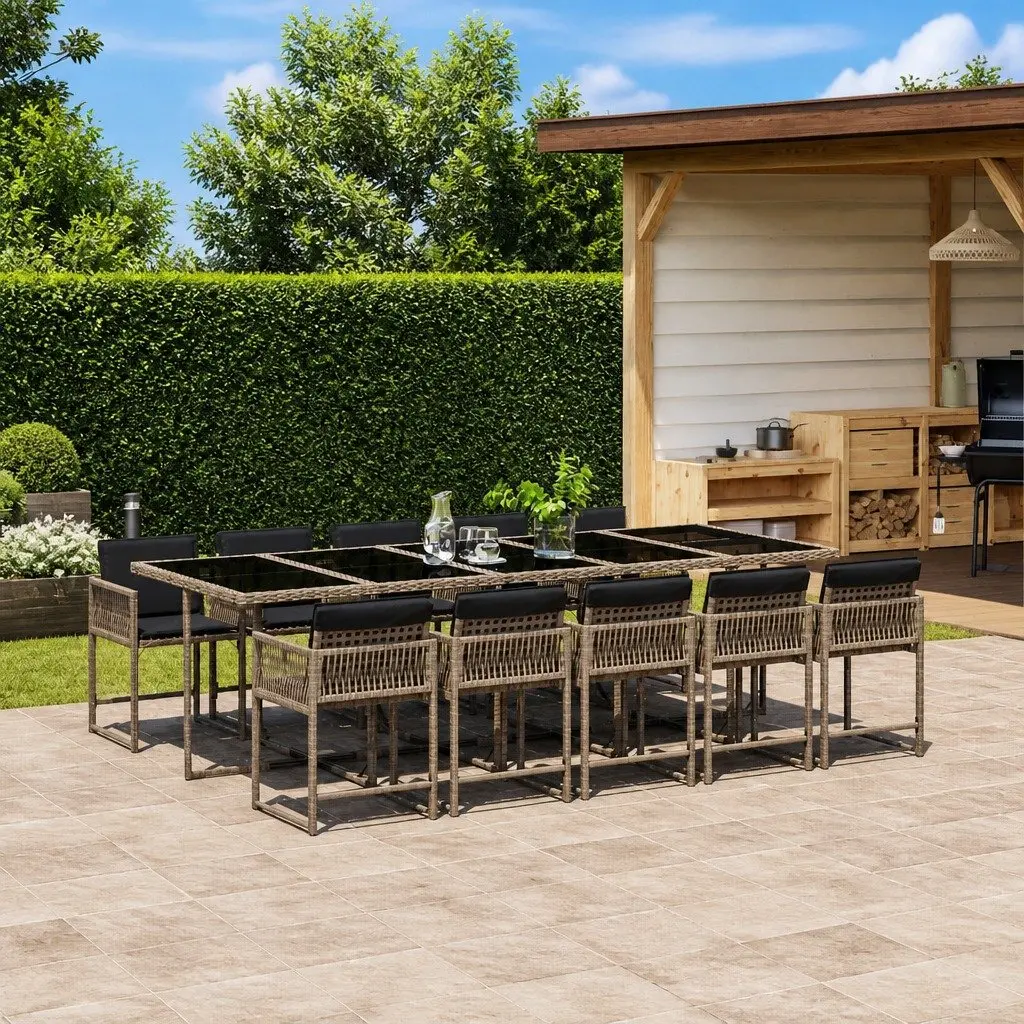 11 Piece Outdoor Dining Set Grey Poly Rattan Garden Furniture for Patio and Backyard