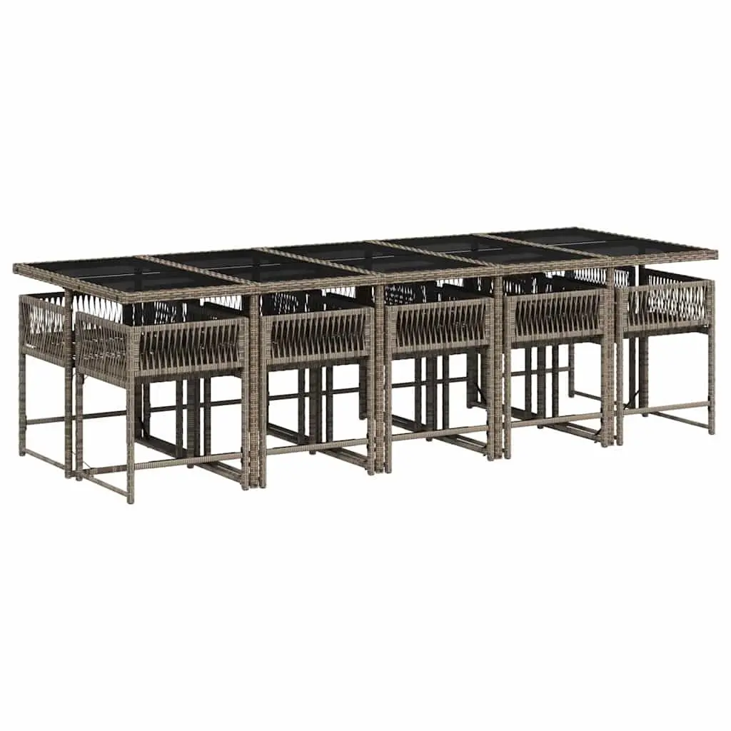 11 Piece Outdoor Dining Set Grey Poly Rattan Garden Furniture for Patio and Backyard