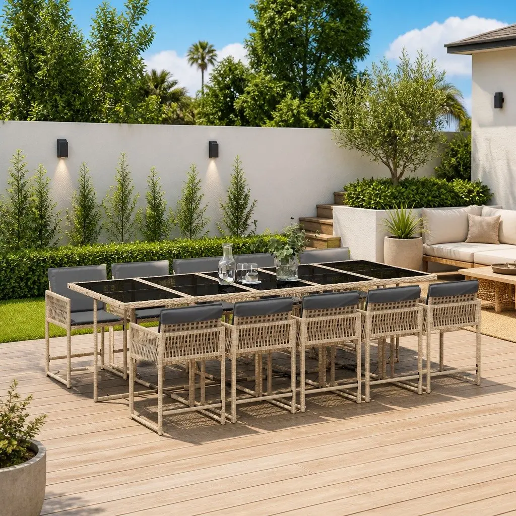 Garden Dining Set 11 Piece Outdoor Furniture PE Rattan Chairs Table for Backyard Patio
