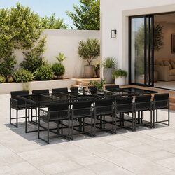 13 Piece Outdoor Dining Set Black Poly Rattan Chairs Table Patio Furniture
