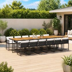 Outdoor Garden Dining Set 13 Piece Black PE Rattan Chairs Table Cushions Patio