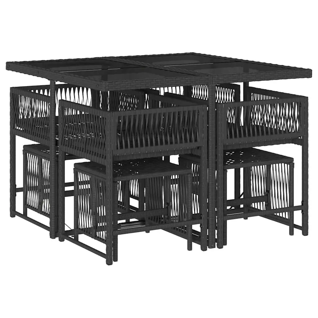 9-Piece Black PE Rattan Outdoor Dining Set