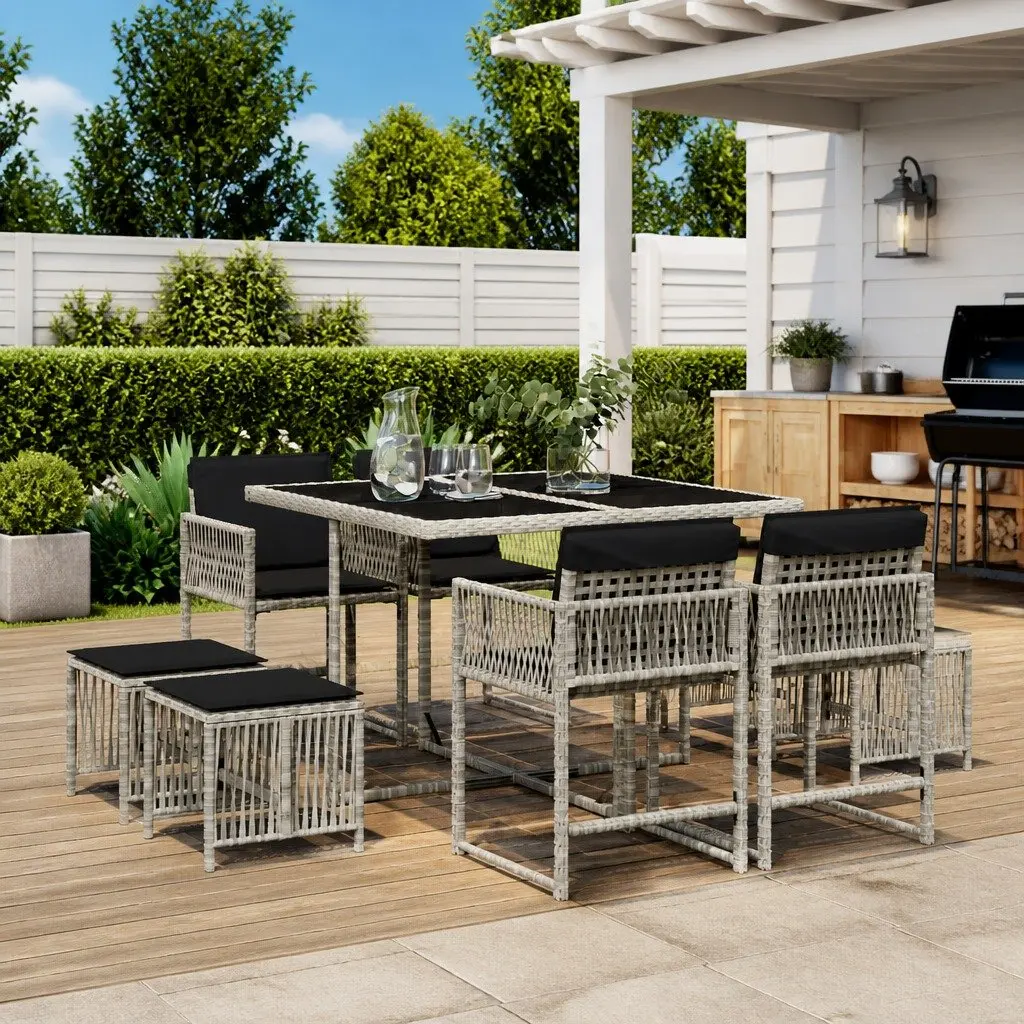 Garden Dining Set 9 Piece Outdoor Furniture Grey Poly Rattan Patio