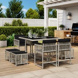 Specifications of 9 Piece Grey Poly Rattan Dining Set with Cushions
