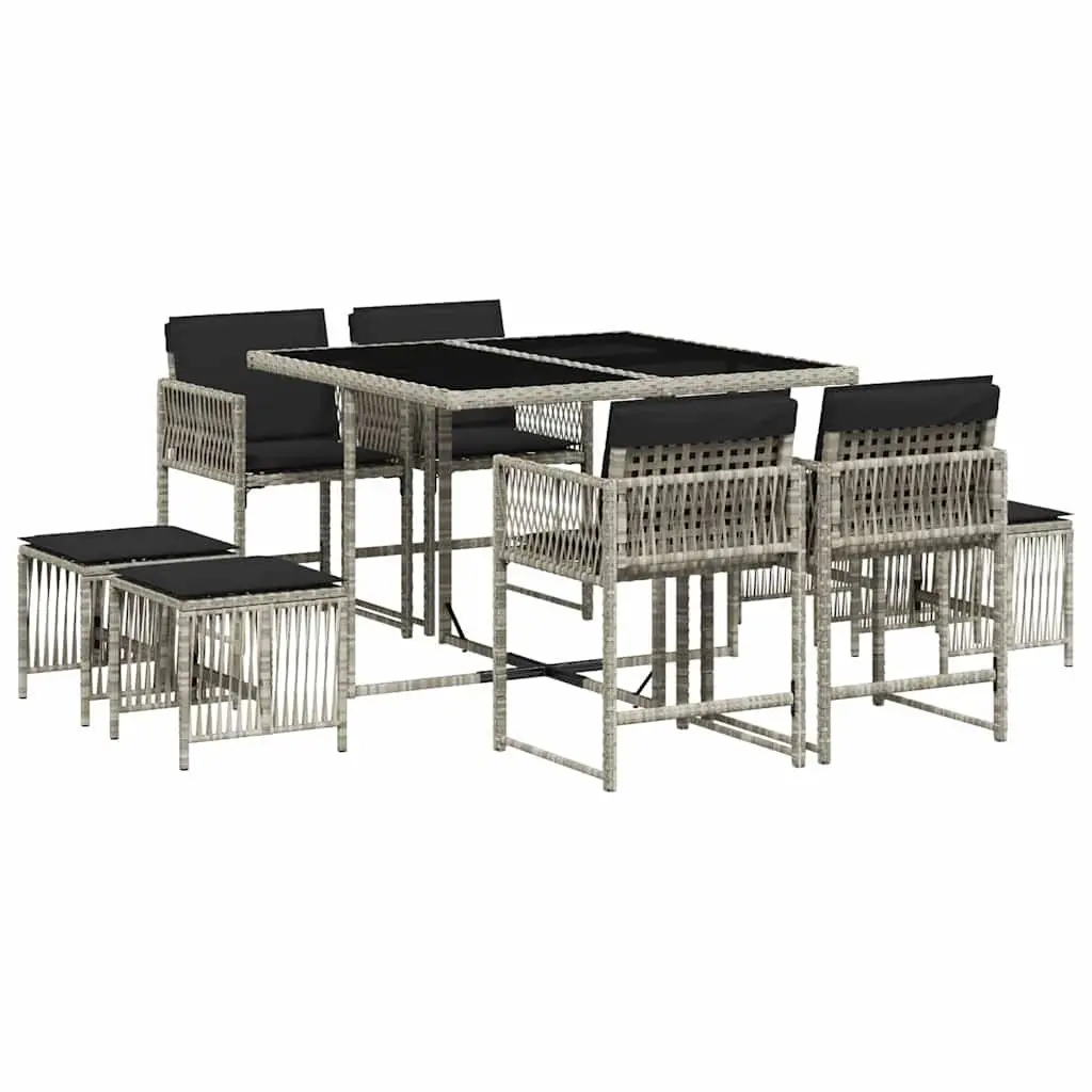 Garden Dining Set 9 Piece Outdoor Furniture Grey Poly Rattan Patio
