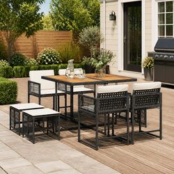 9-Piece Garden Dining Set with PE Rattan and Acacia Wood