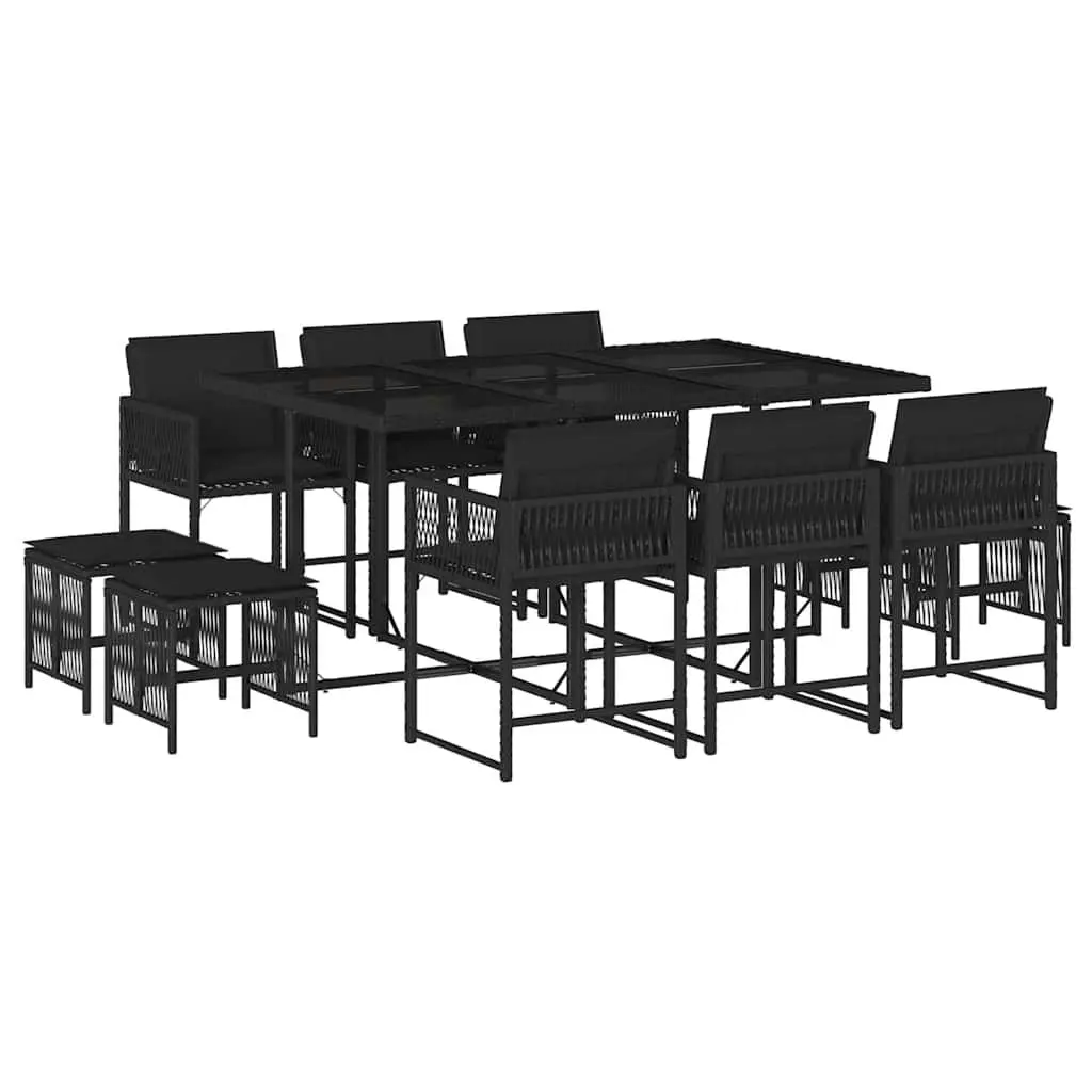 11 Piece Outdoor Garden Dining Set Black Poly Rattan Chairs Table Cushions
