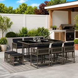 11-Piece Grey Garden Dining Set: Dimensions and Specs Included