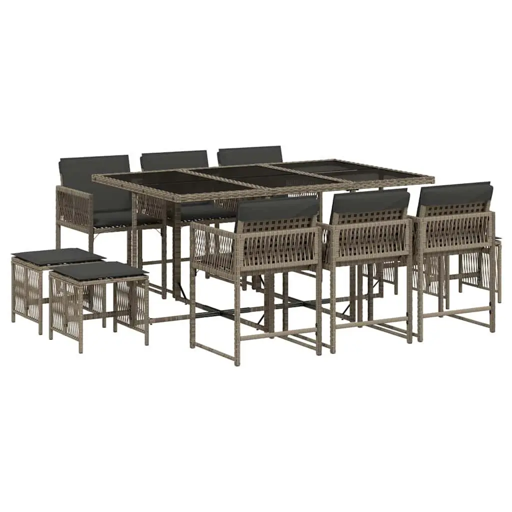Garden Dining Set Outdoor Furniture 11 Piece Grey Poly Rattan with Cushions