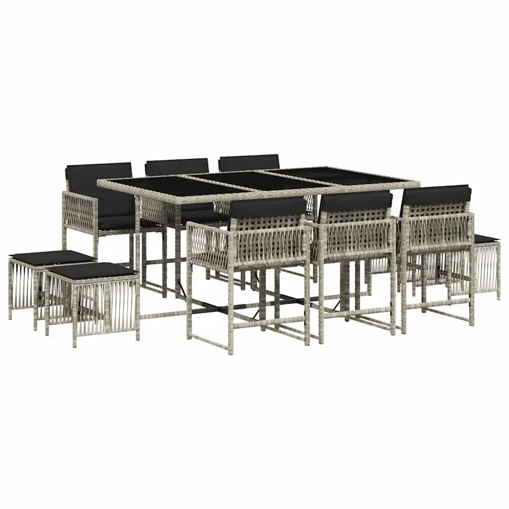 Garden Dining Set 11 Piece Outdoor Use Grey Poly Rattan Furniture Chairs Table