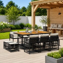 Garden Dining Set 11 Piece Outdoor Furniture Black Poly Rattan with Cushions