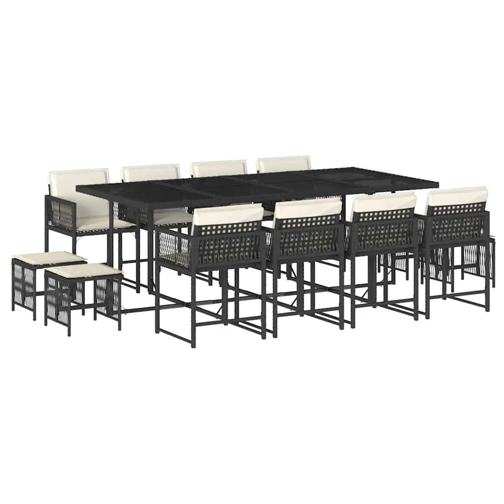 Outdoor Dining Set 13 Pieces Garden Furniture Black Rattan Chairs Table with Cushions for Patio and Backyard Use
