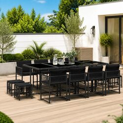 Garden Dining Set 13 Piece Outdoor Furniture Black Poly Rattan Chairs Table