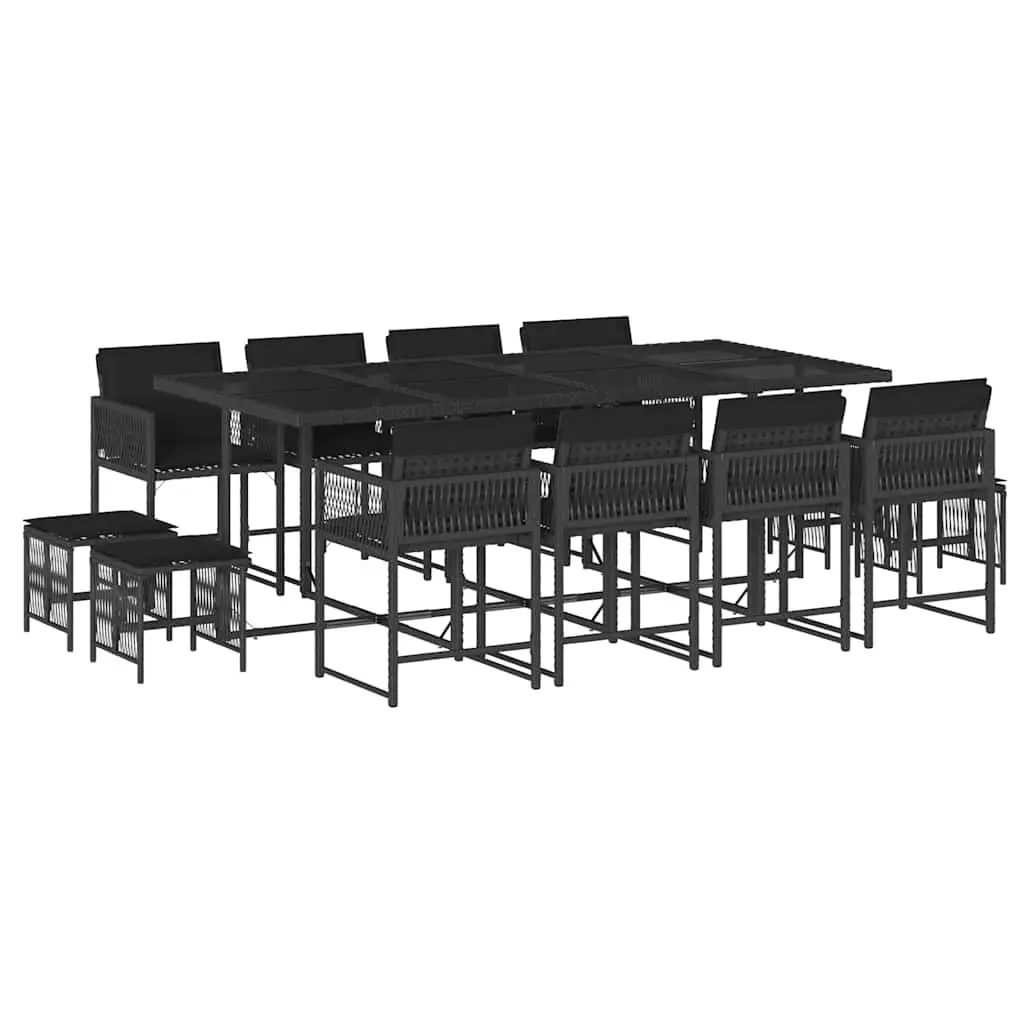 Outdoor Dining Set 13 Piece Patio Furniture Black Poly Rattan Table Chairs
