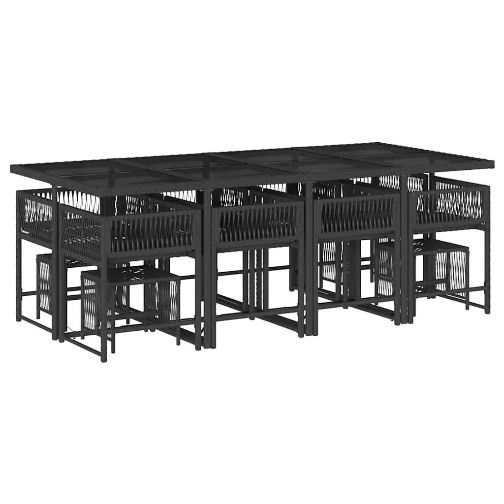 Outdoor Dining Set 13 Piece Patio Furniture Black Poly Rattan Table Chairs