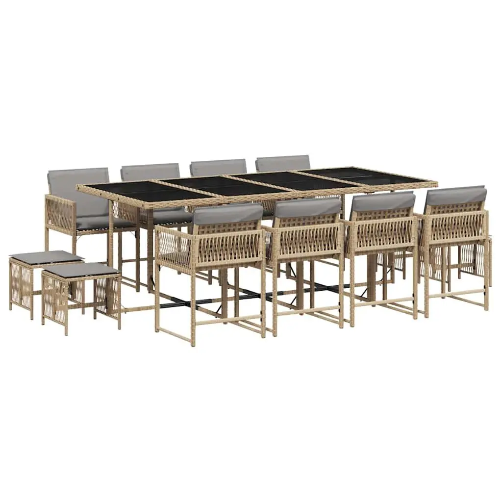 Outdoor Dining Set 13 Piece Patio Furniture Rattan Chairs Table Cushions Beige