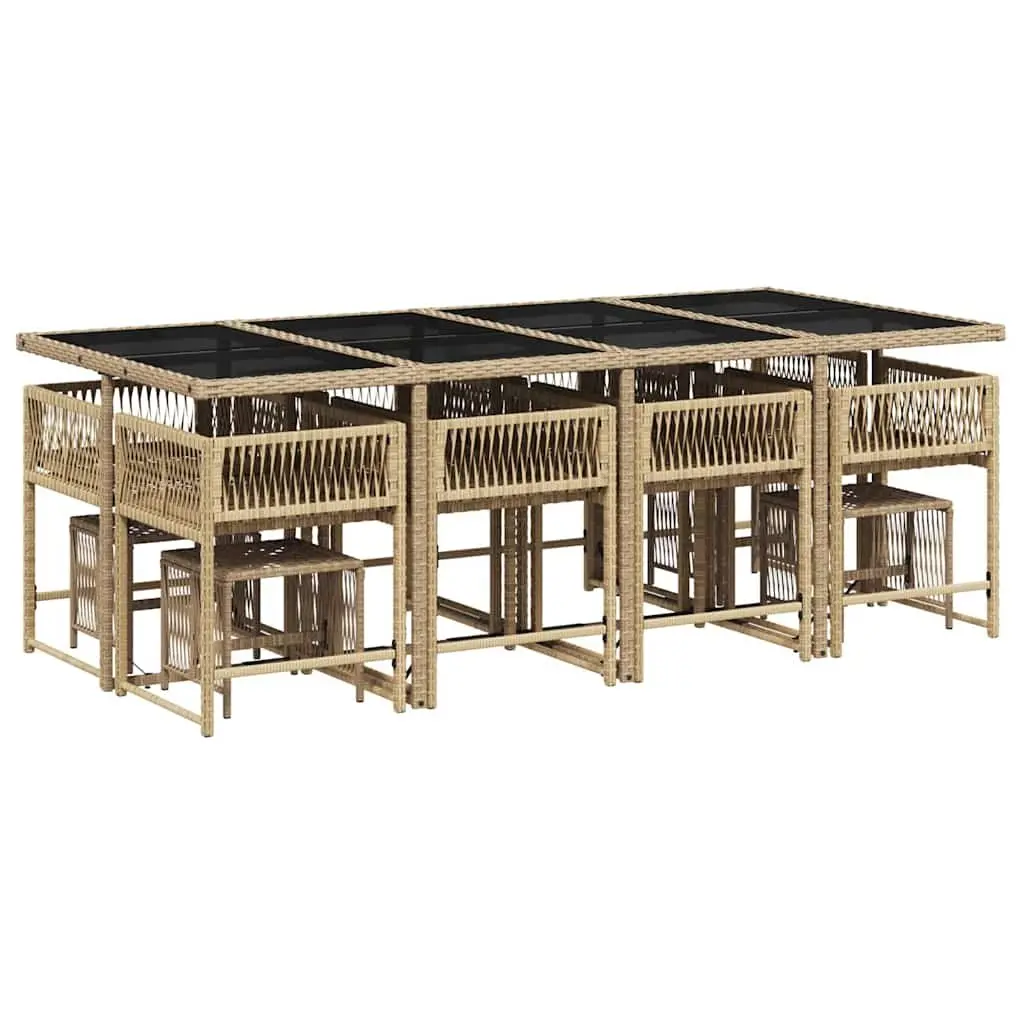 Outdoor Dining Set 13 Piece Patio Furniture Rattan Chairs Table Cushions Beige