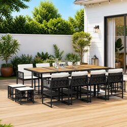Garden Dining Set 13 Piece Black Poly Rattan Outdoor Furniture with Cushions