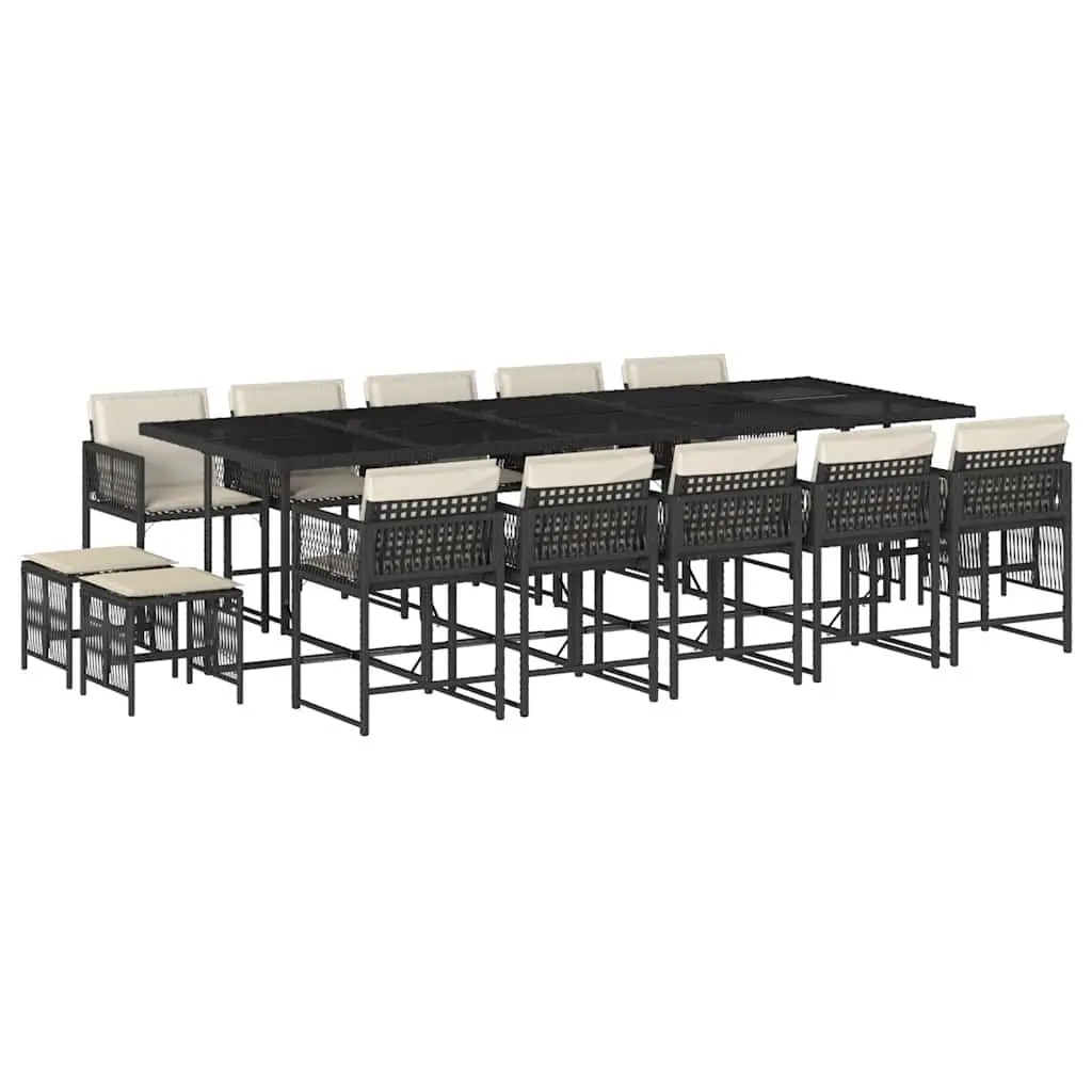 Garden Dining Set Outdoor Furniture 15 Piece Black PE Rattan Chairs Table